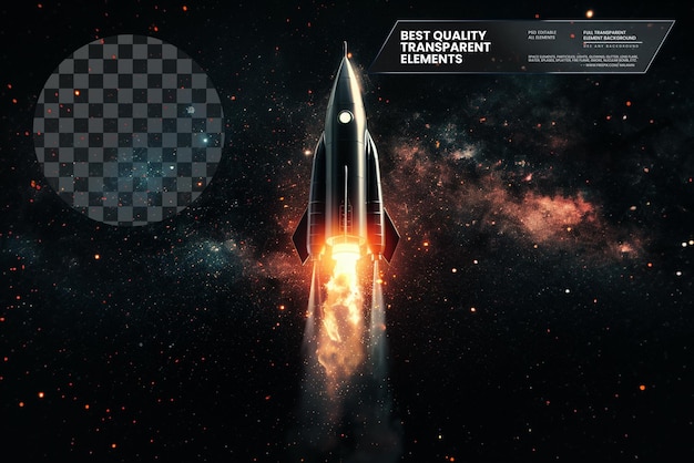 PSD space rocket launch shipconcept of business product on transparent background