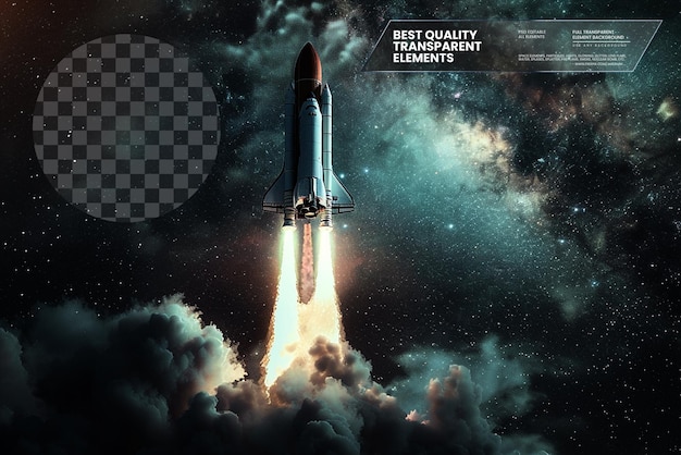 PSD space rocket launch shipconcept of business product on transparent background