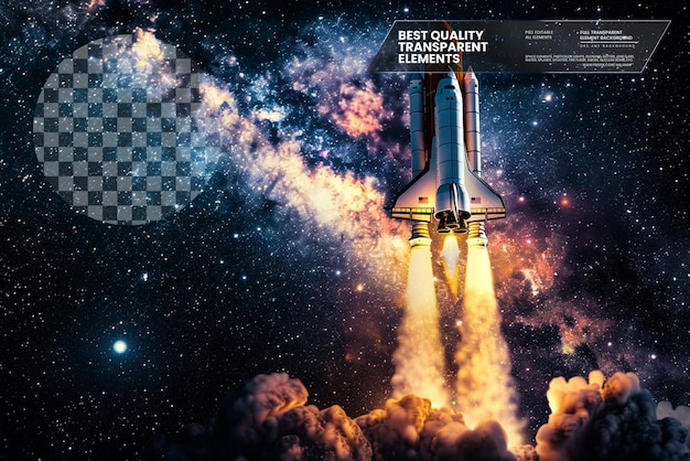 PSD space rocket launch shipconcept of business product on transparent background