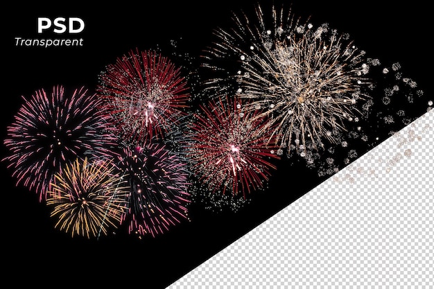 PSD sparkling fireworks bursting in various shapes to celebrate and anniversary party new years