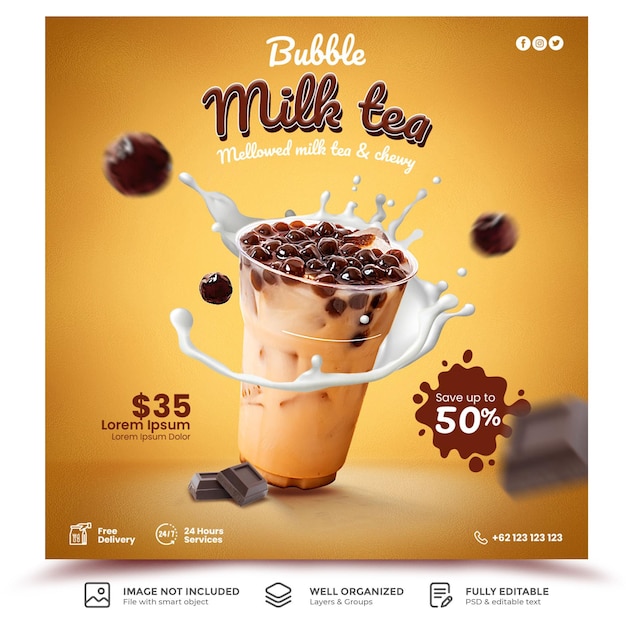 Special milk tea social media post template design