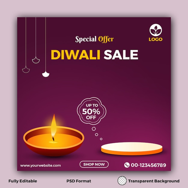 Specjalna oferta Diwali Sale szablon mediów społecznościowych tło z lampą olejową