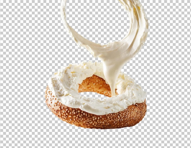 splash of cream cheese on a bagel