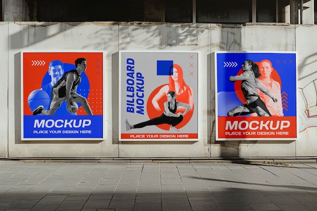 Sport poster mockup on city walls