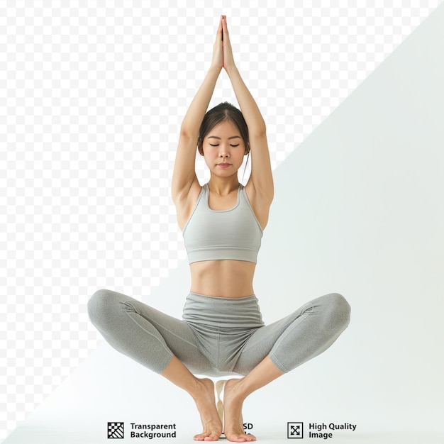 PSD sporty asian woman doing yoga practice isolated on white isolated background concept of healthy life and natural balance between body and mental development