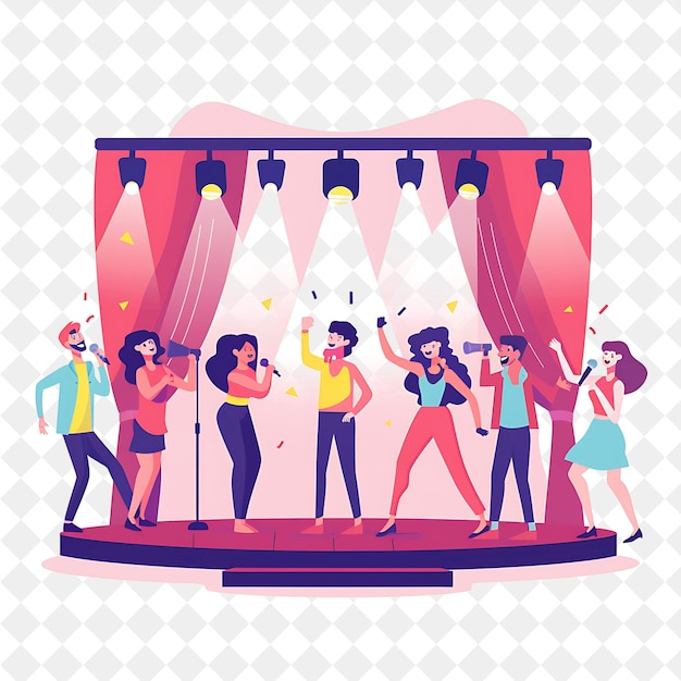 Spring Comedy Show With Comedians Performing on Stage Design PNG Festival 2D Flat Art Illustrations