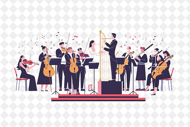 PSD spring orchestra performance with characters playing in an o png festival 2d flat art illustrations