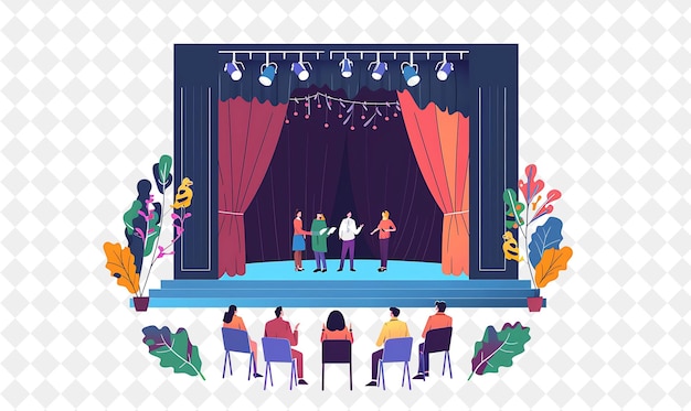 Spring Theater Performance With Characters Acting Design Is PNG Festival 2D Flat Art Illustrations