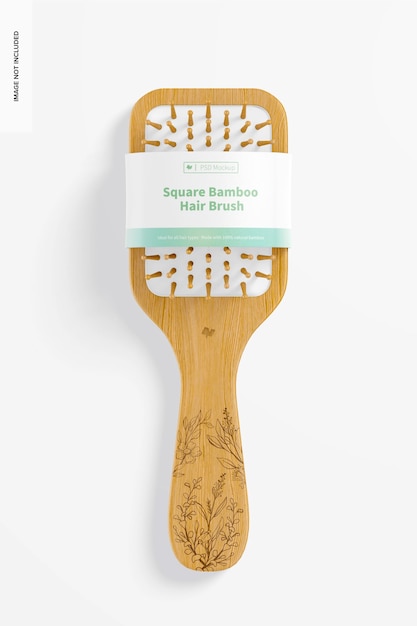 Square Bamboo Hair Brush Mockup, Top View