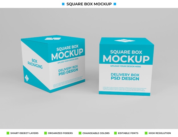 Square box mockup for product packaging