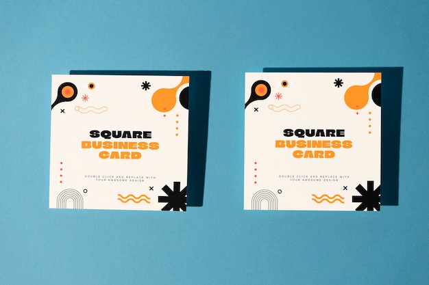 PSD square business card mock-up design with shadows