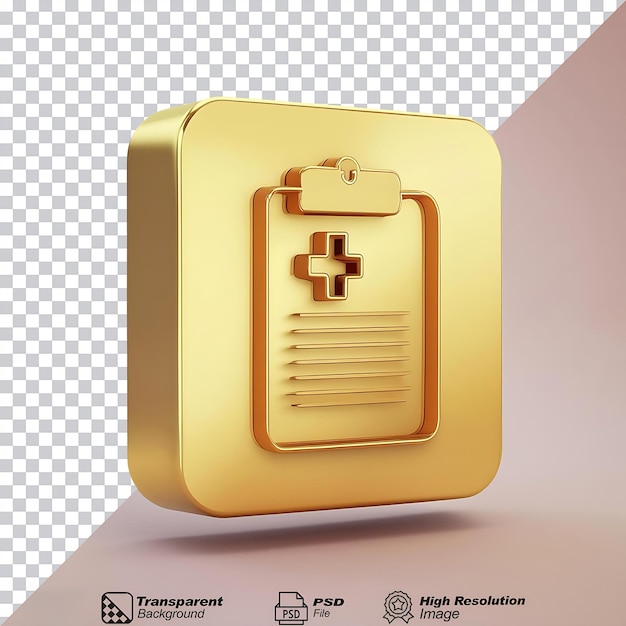 PSD square gold medical record icon isolated on transparent background