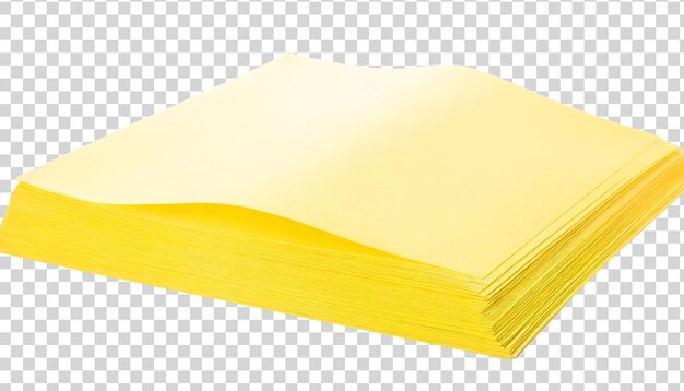 PSD stack of yellow paper sheets isolated on transparent background