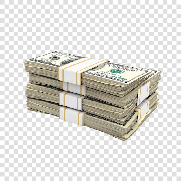 PSD stacks of bundled cash dollar 3d realisticon transparent background