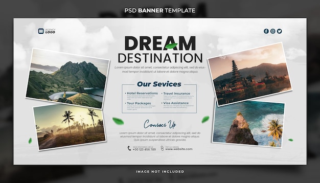 PSD start your holiday with travel agency banner template