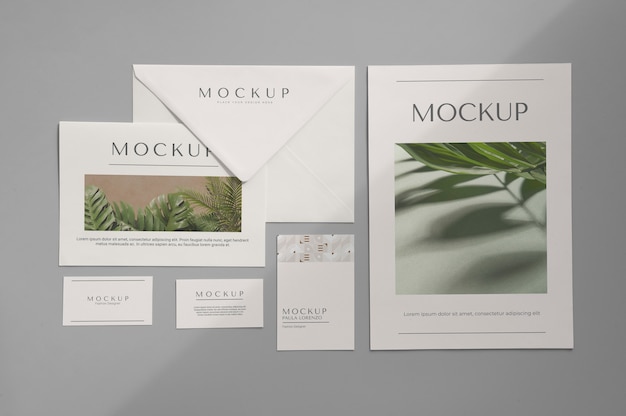 PSD stationery kit mockup with shadow overlay