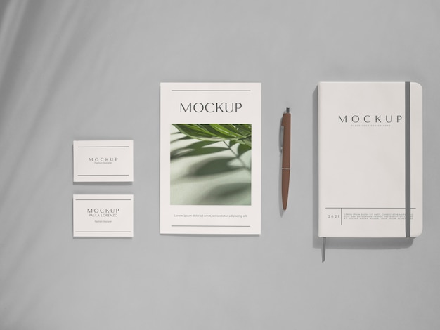 PSD stationery kit mockup with shadow overlay