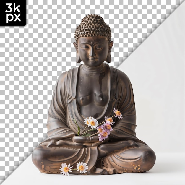 PSD a statue of buddha with flowers and a picture of a buddha