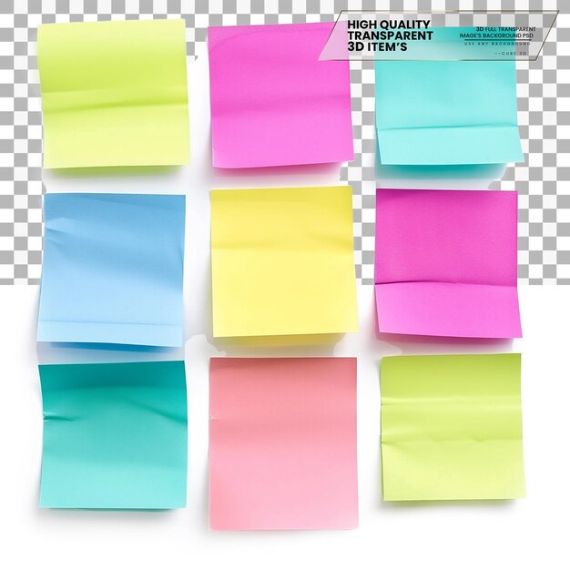 Sticky notes Small adhesive backed notes used for reminders on transparent background