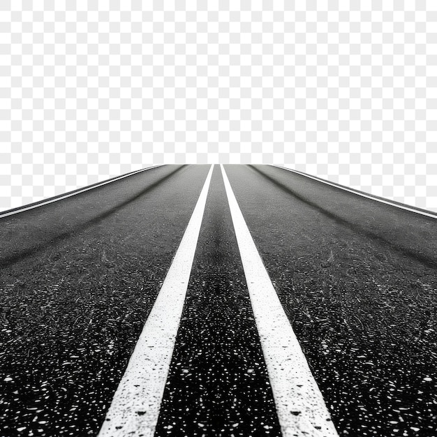 PSD straight highway road with white lane markings extending on isolated background