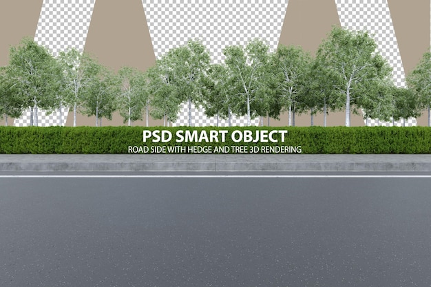 PSD a street with a road and trees in the background