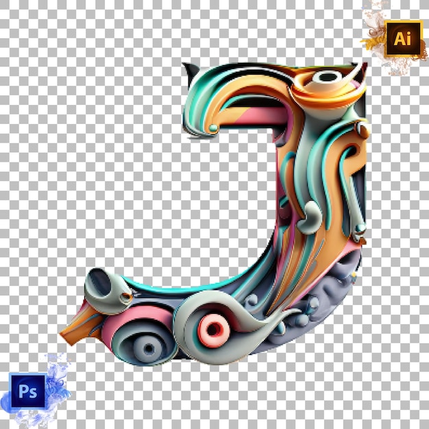 PSD stylish alphabet letter a to z trippy 3d letter design j