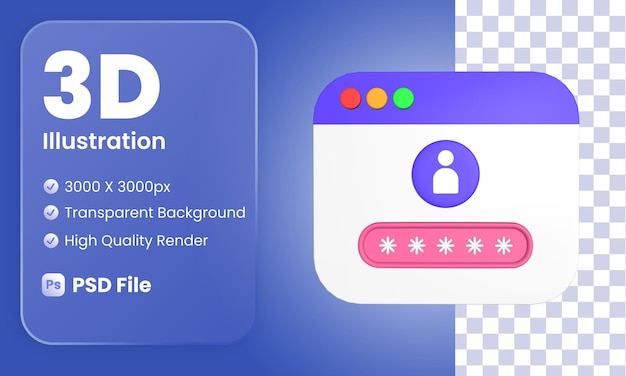 PSD stylized 3d password page illustration