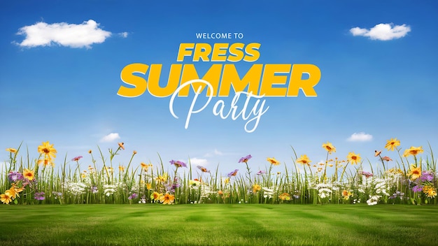 PSD summer day banner template design with flat hello summer background