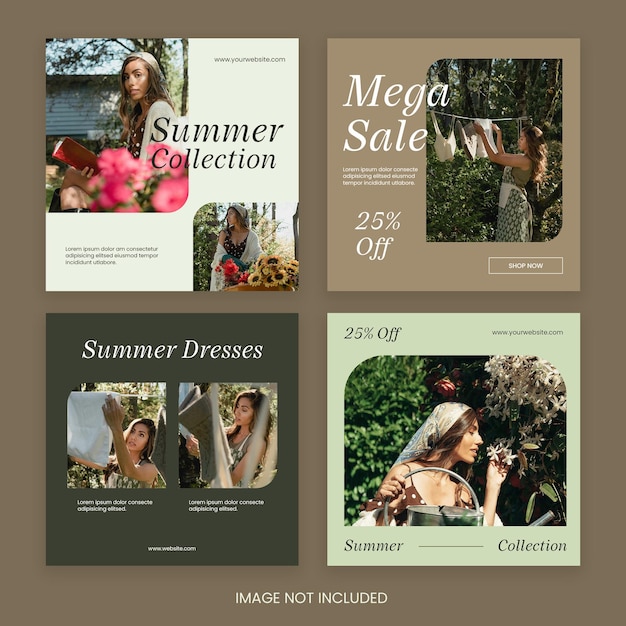 PSD summer fashion sale social media post template collection