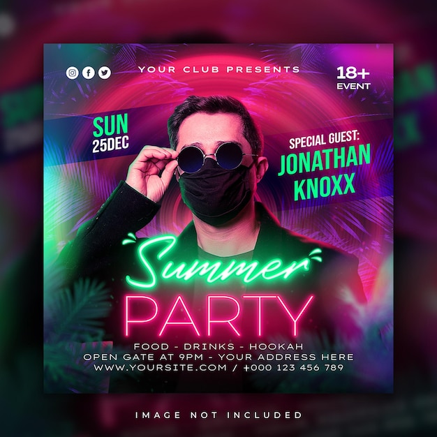 Summer party flyer social media post and web banner template