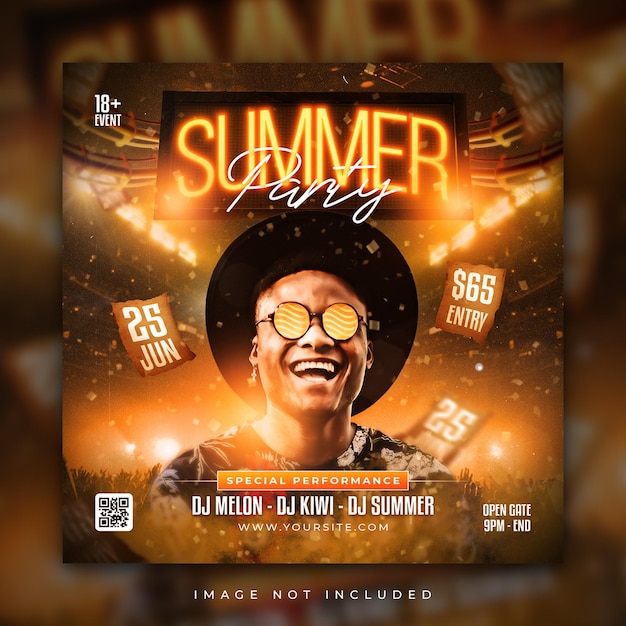 Summer party flyer social media post and web banner template