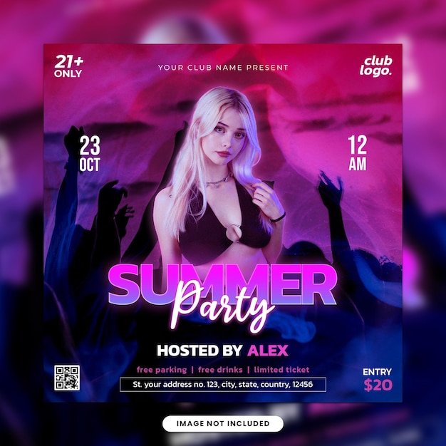 Summer party social media banner instagram post template design