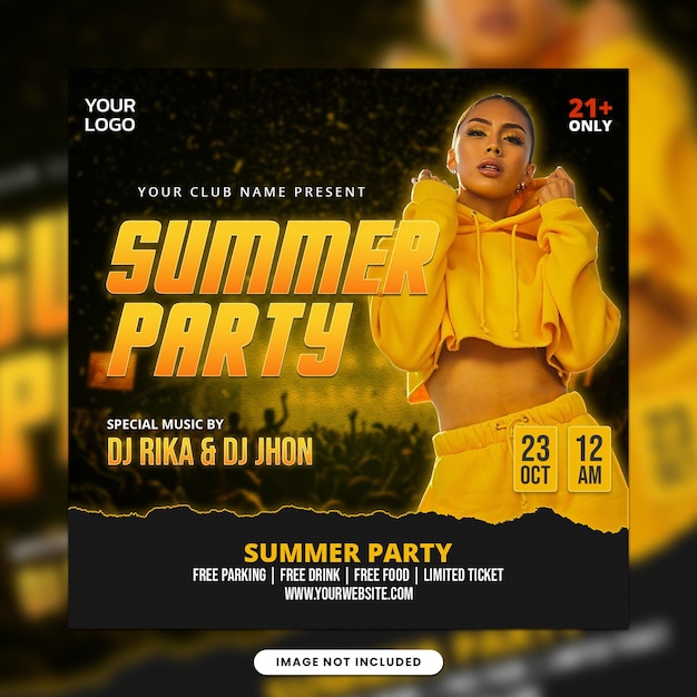 Summer party social media banner instagram post template design