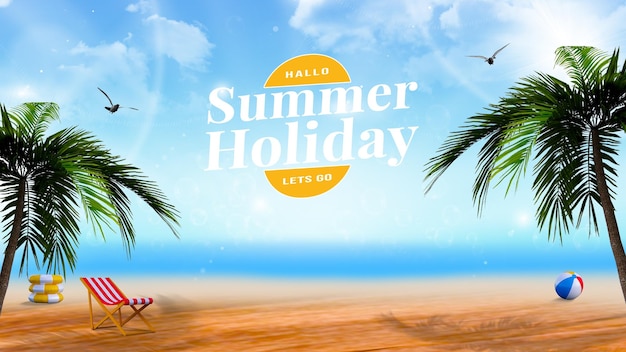 Summer vacation concept background travel items on the beach