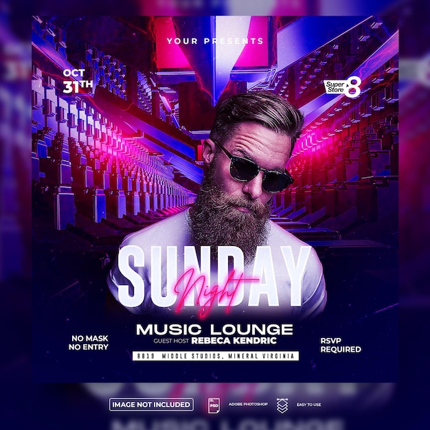 Sunday Party Or Night Club Party Event Flyer Or Social Media Post Template