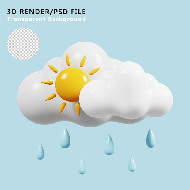 Sunny and rainy cloudy day Weather forecast icon Meteorological sign 3D render Premium PSD