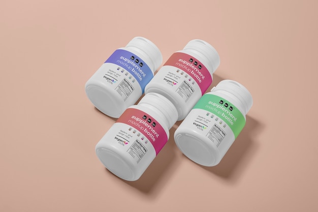 Supplement bottles arrangement mockup