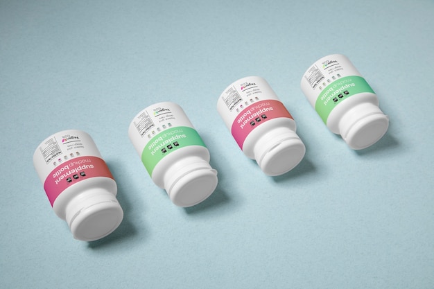 PSD supplement bottles arrangement mockup