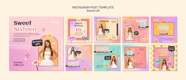 PSD sweet 16 celebration instagram posts collection