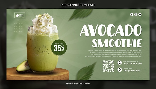 PSD szablon banera z zielonym smoothie z awokado