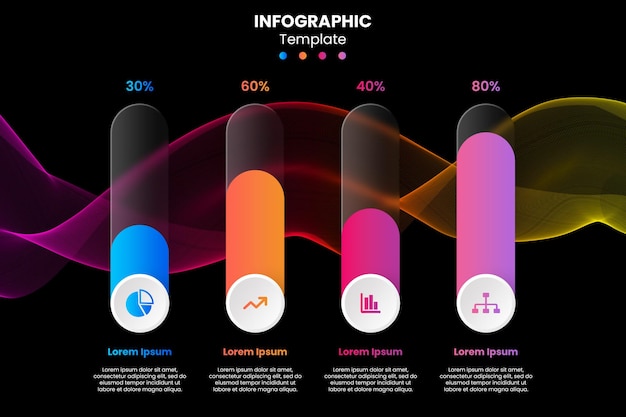 PSD szklany morfizm infograficzny szablonowy wykres