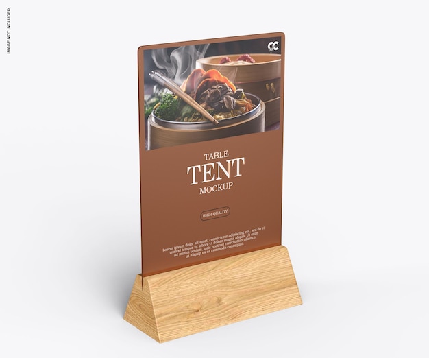 PSD table tent with wood holder mockup