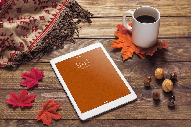 Tablet mockup with autumn concept