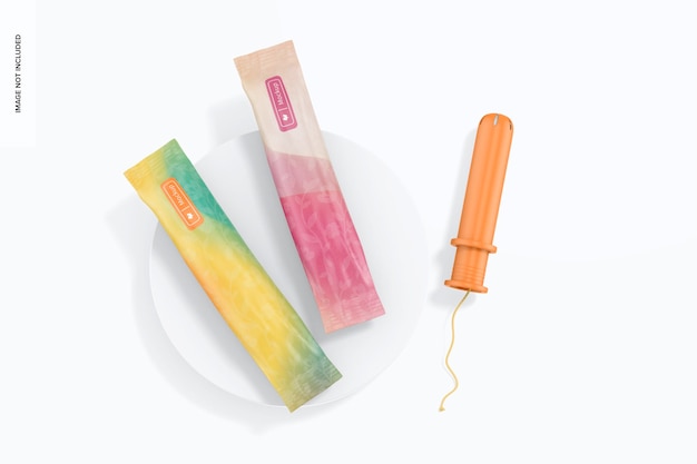 PSD tampons with applicator mockup, top view