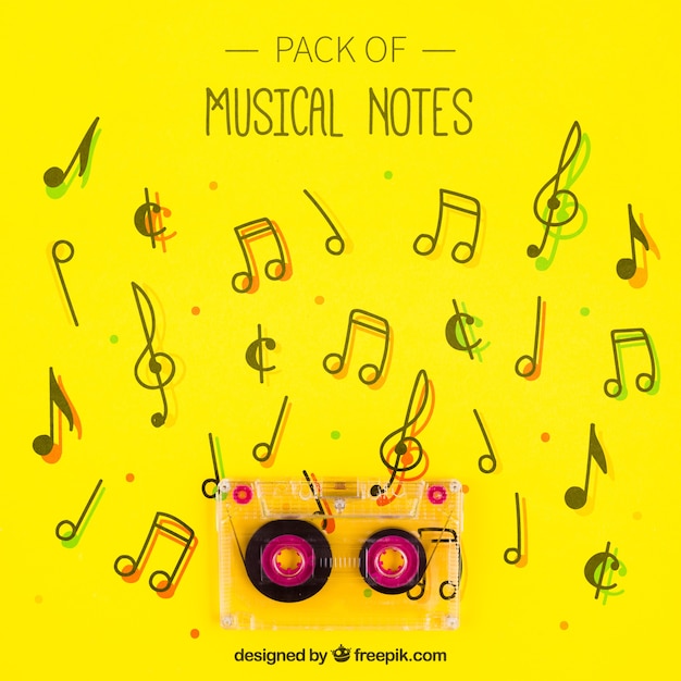 Tape on yellow musical notes background