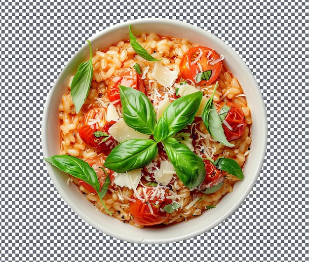 PSD tasty tomato basil risotto with parmesan isolated on transparent background