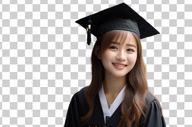 PSD teen pretty japanese girl dressing university graduate clothes on isolated chroma key background