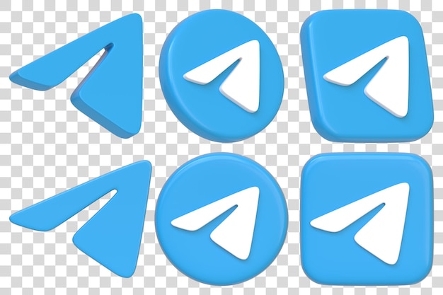 PSD telegram ikony w kolorze niebieskim i czarnym warianty ilustracji renderingu 3d