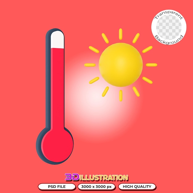 PSD temperature and weather conditions in 3d illustrations on a transparent background