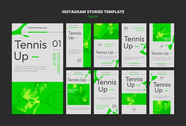 PSD tennisspel instagram verhalencollectie met neon groene stijl